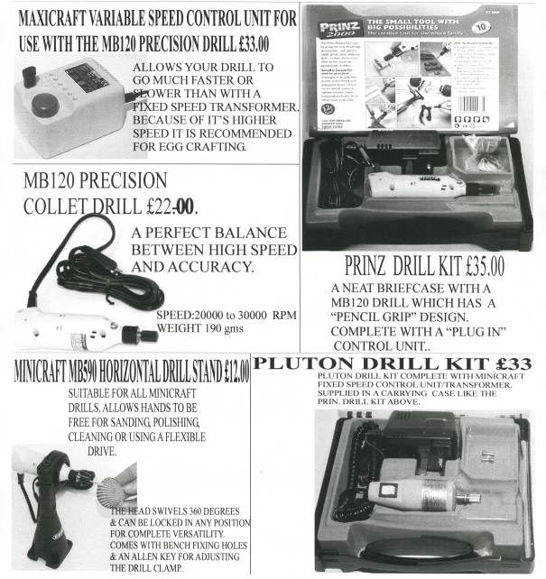 Mini craft drills and accessories