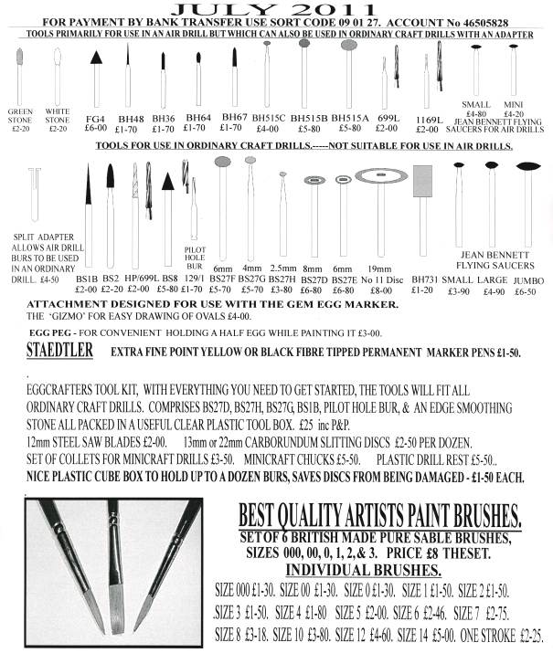 Egg crafting tools and drills